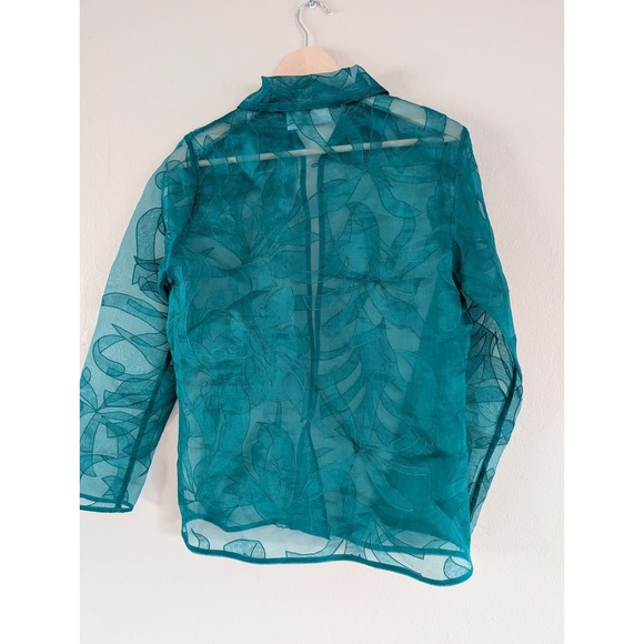 Chico's 100% Silk Organza Burnout Collared Single Button Top Floral Sz 0/S - Picture 2 of 8